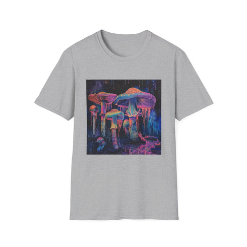 Charcoal cotton T-shirt with psychedelic mushroom journey design regular fit