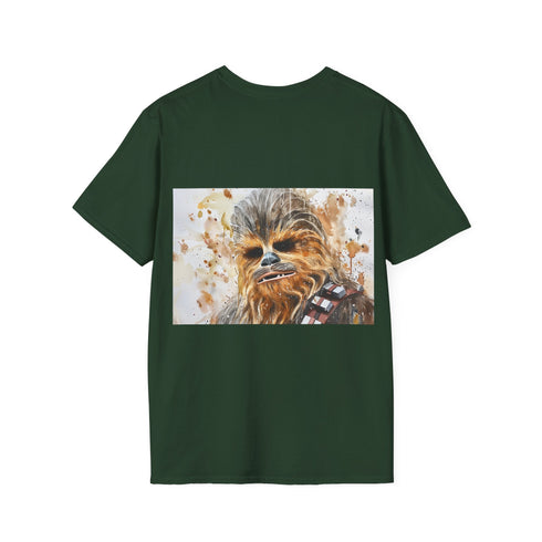 Charcoal Chewbacca watercolor crew neck t-shirt with vibrant Wookiee design