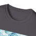 Hypnotic azure watercolor eyes pattern on charcoal cotton crew neck t-shirt