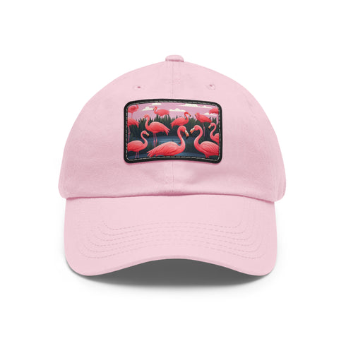 Flamboyant Flamingo Print Baseball Cap - White / Light Brown Rectangle