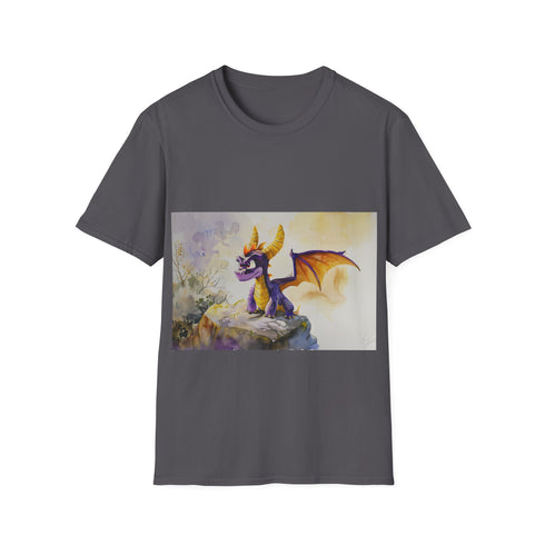 Vibrant watercolor Dragon tee in Charcoal.