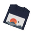 Charcoal cotton t-shirt with minimalist mountain sunrise graphic and crew neck