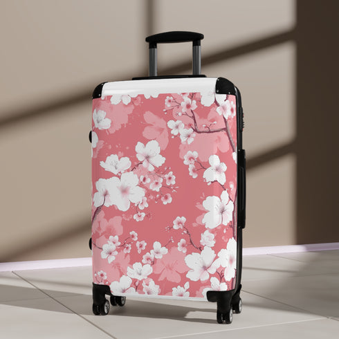 Cherry blossom pattern small black travel suitcase.