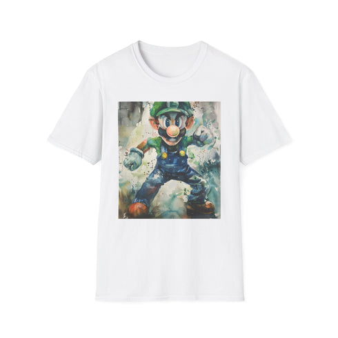 Green cotton T-shirt with Luigi graphic in charcoal regular fit for summer