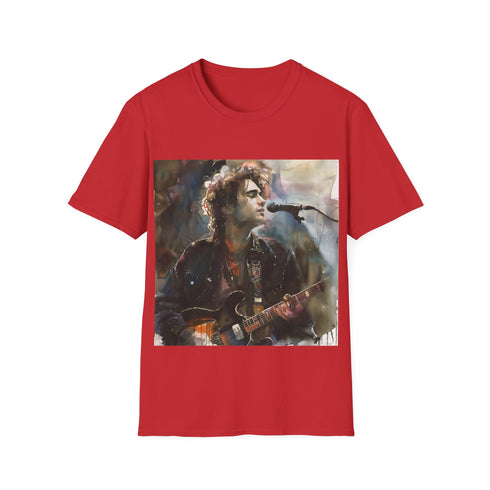 Jeff Buckley concert tee with watercolor design in charcoal, size Small.