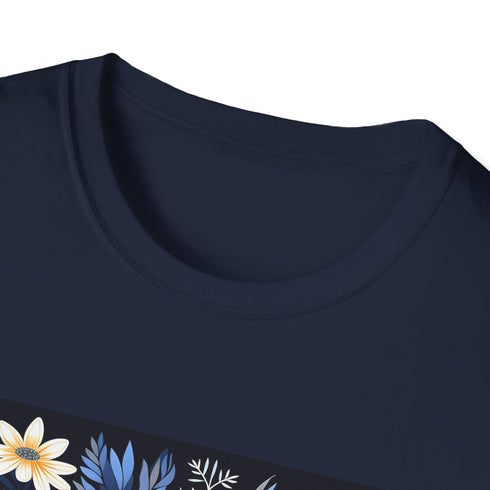 Charcoal floral crew neck T-shirt with wildflower pattern in cotton fabric