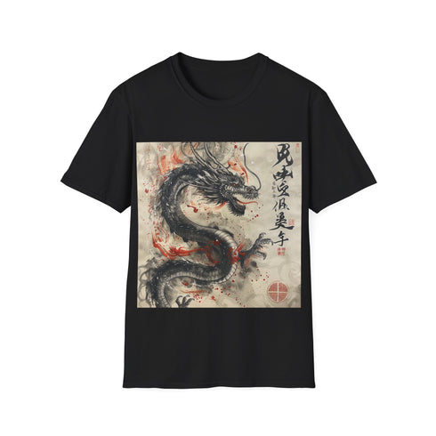 Japanese dragon shirt in charcoal, inspired by mythology, for men/women.