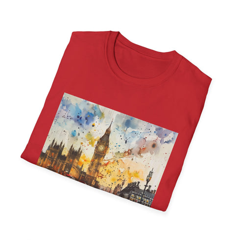 Charcoal cotton T-shirt with Big Ben watercolor print in regular fit