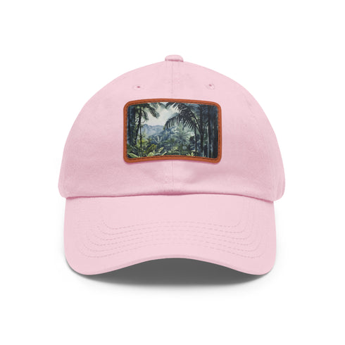 White cotton hat with light brown patch, rectangle shape Congo Rainforest theme.