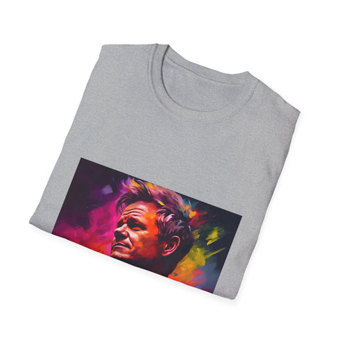 Vibrant charcoal cotton T-shirt with abstract culinary watercolor design