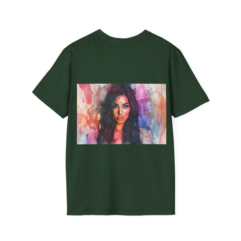 Charcoal cotton crew neck t-shirt with watercolor Kim Kardashian design
