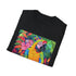 Vibrant charcoal tropical parrot t-shirt with soft breathable cotton fabric