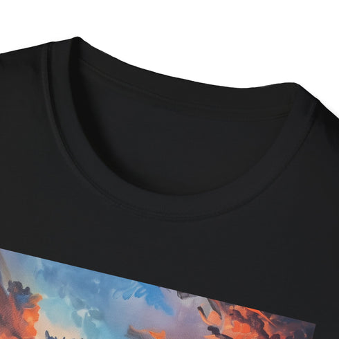 Charcoal cotton T-shirt depicting vibrant El Nido sunset with crew neck