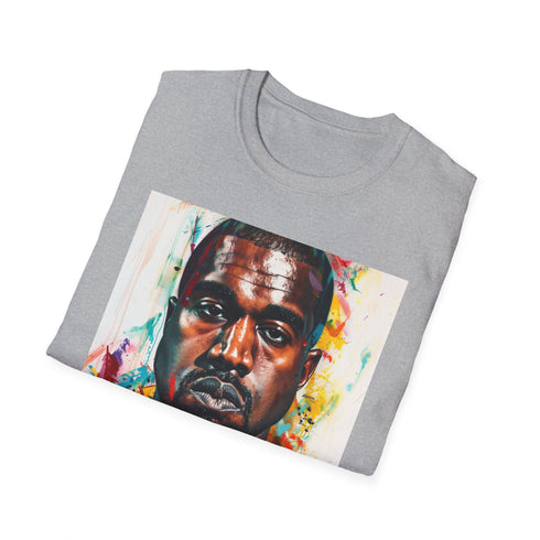 Charcoal crew neck cotton T-shirt with Kanye West painting design