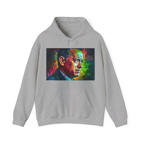Tom Hanks watercolor hoodie in navy, unisex regular fit.