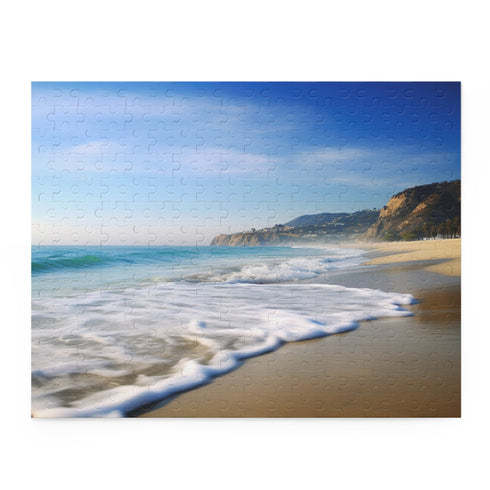 Sunny Malibu Beach 120-piece jigsaw puzzle with iconic coastline image.