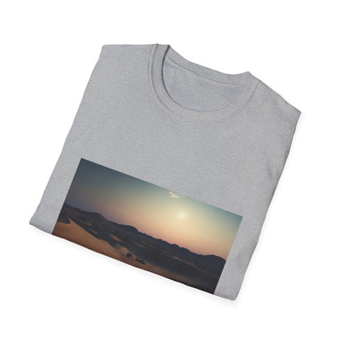Charcoal cotton crew neck T-shirt with desert moonlit dunes graphic