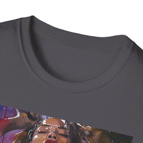 Queen Bey watercolor concert tee, charcoal color, crew neck, regular fit.