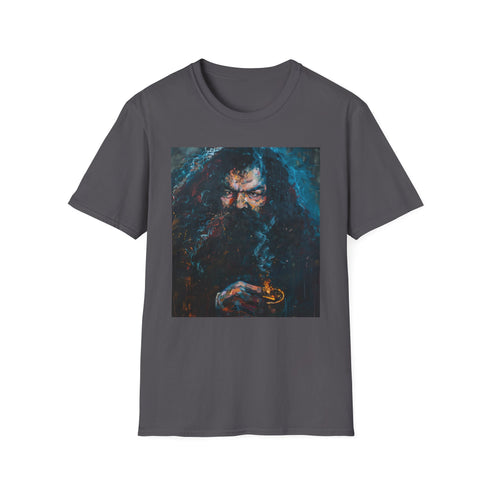 Charcoal cotton T-shirt featuring vibrant Rubeus Hagrid portrait and soft texture