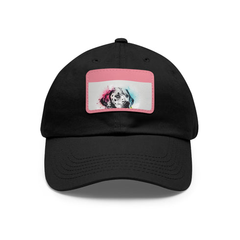 Dalmatian graphic cotton baseball cap in white with light brown patch.