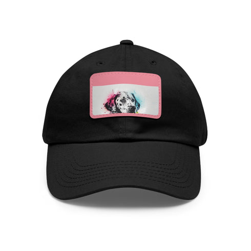 Dalmatian patch baseball cap with white rectangle design, cute dog graphic