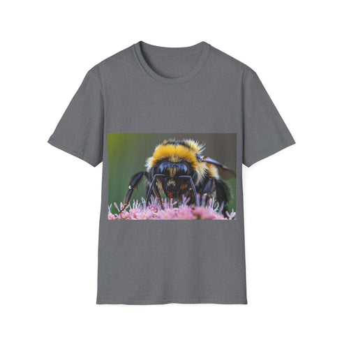 Charcoal cotton t-shirt with vibrant bumblebee watercolor design regular fit