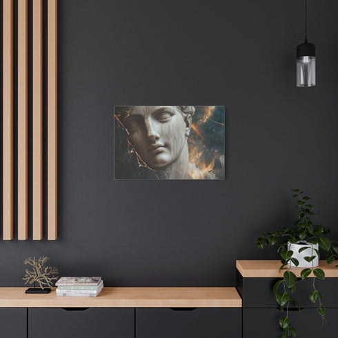 Nebula Inside a Cracked Marble Statue Stretched Canvas Wall Art