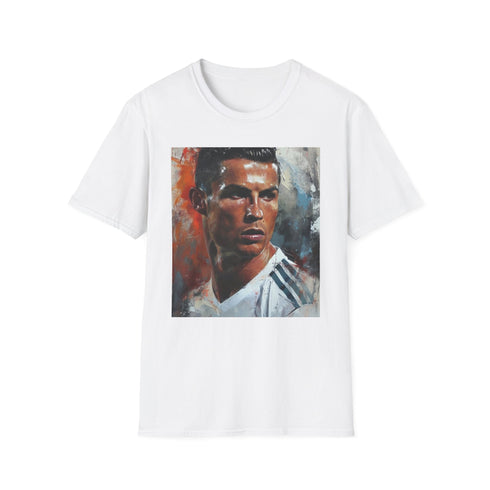 Charcoal crew neck t-shirt with dynamic Ronaldo watercolor design