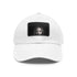 White cotton baseball cap with JLaw logo patch, unisex style.