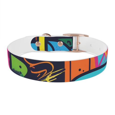 Vibrant neon graffiti dog collar for urban statement style, black onyx.