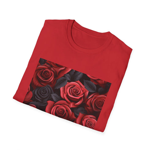 Charcoal crew neck t-shirt with crimson rose design and regular fit
