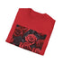 Charcoal crew neck t-shirt with crimson rose design and regular fit