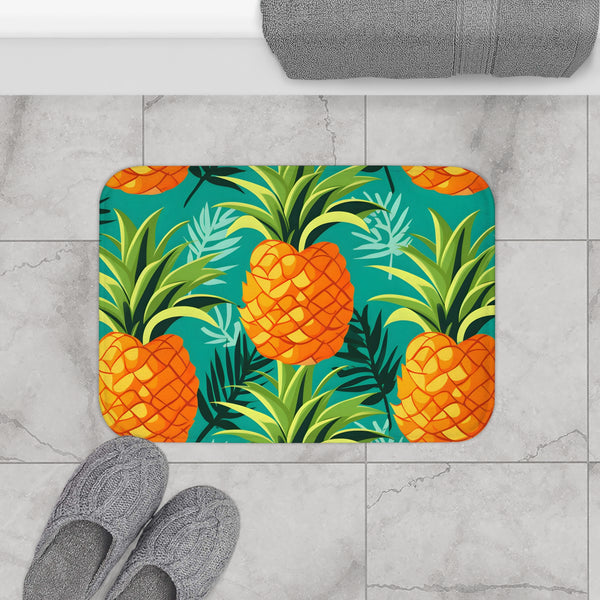 Tropical pineapple bath mat, 24" x 17", Hawaiian sunshine design.