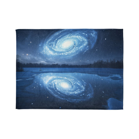 Spiral Galaxy Mirrored in a Frozen Lake Plush Fleece Throw Blanket