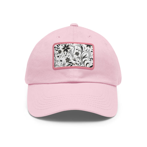 Monochrome baseball cap with repeating pattern design.