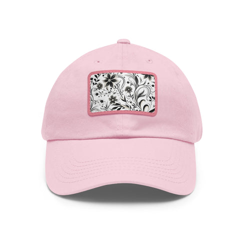 Monochrome baseball cap with repeating pattern design, White/Light Brown rectangle patch.