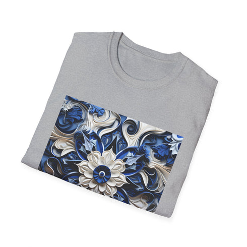 Porcelain Blue Blossom Tee shirt with delicate floral design.