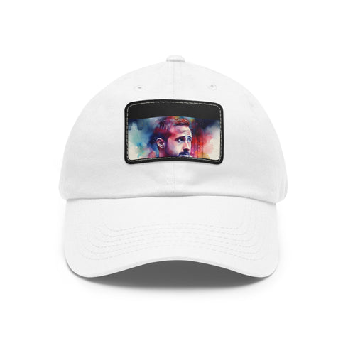 Ryan Gosling Glow Watercolor Cap in White with Light Brown Patch.