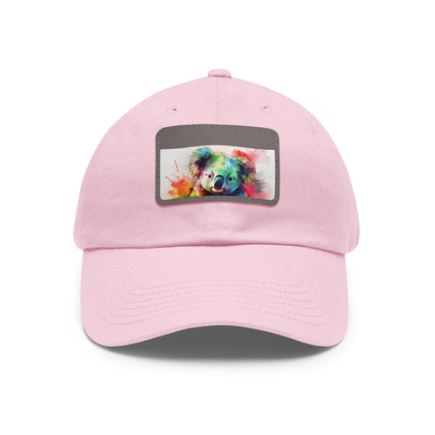 Koala Watercolor Baseball Cap with Light Brown Patch - Unisex Vegan Hat