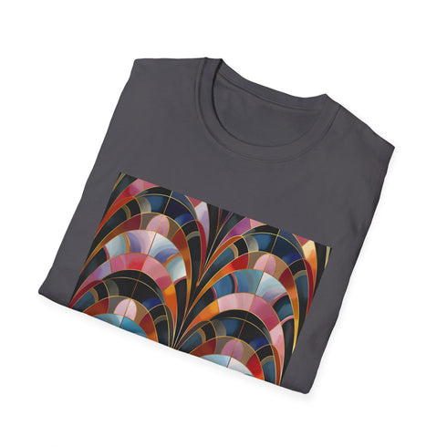 Art Deco geometric pattern charcoal t-shirt for men and women, size S.