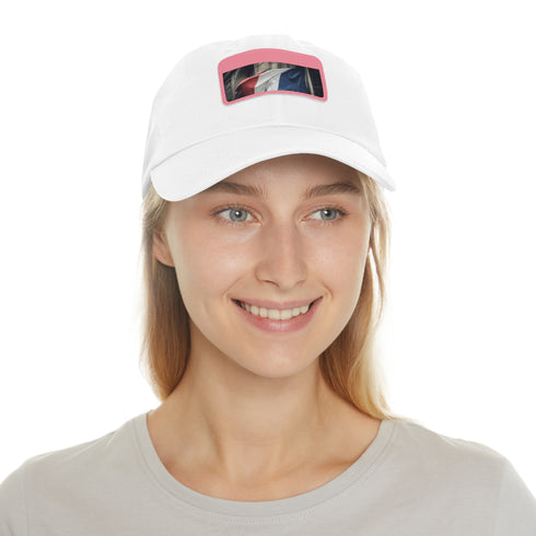 French pride flag baseball cap with white/light brown rectangular patch.