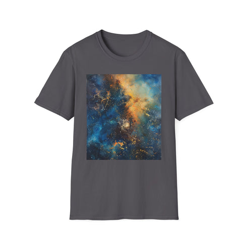 Charcoal galaxy painting T-shirt with vibrant hues in regular cotton fit