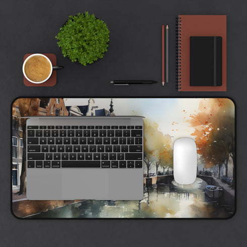 Amsterdam cityscape desk mat for back-to-school stationery enthusiasts on TikTok.