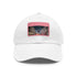 Stylish white baseball cap with light brown rectangular patch design.