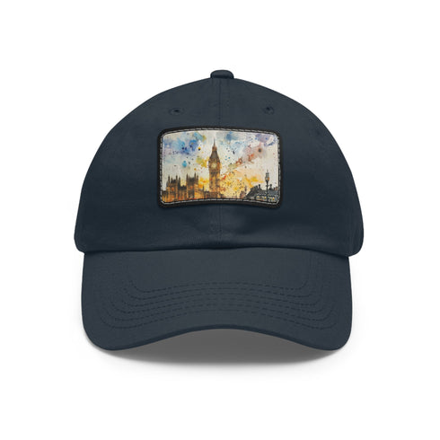 London Skyline Watercolor Hat with White Light Brown Patch for Unisex
