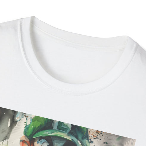 Charcoal crew neck cotton T-shirt featuring vibrant Green Thunder Luigi design