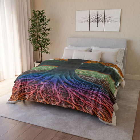 Binary Tree with Rainbow Roots Plush Fleece Throw Blanket