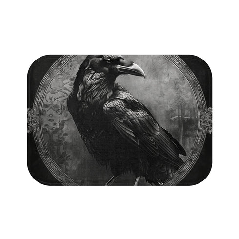 Gothic raven bath mat with dark, dramatic design for home.
