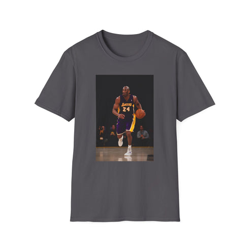 Artistic charcoal Lakers tee featuring Kobe Bryant's iconic number 24 graphic