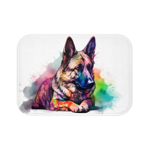 German Shepherd companion bath mat with loyal dog design for bathroom.